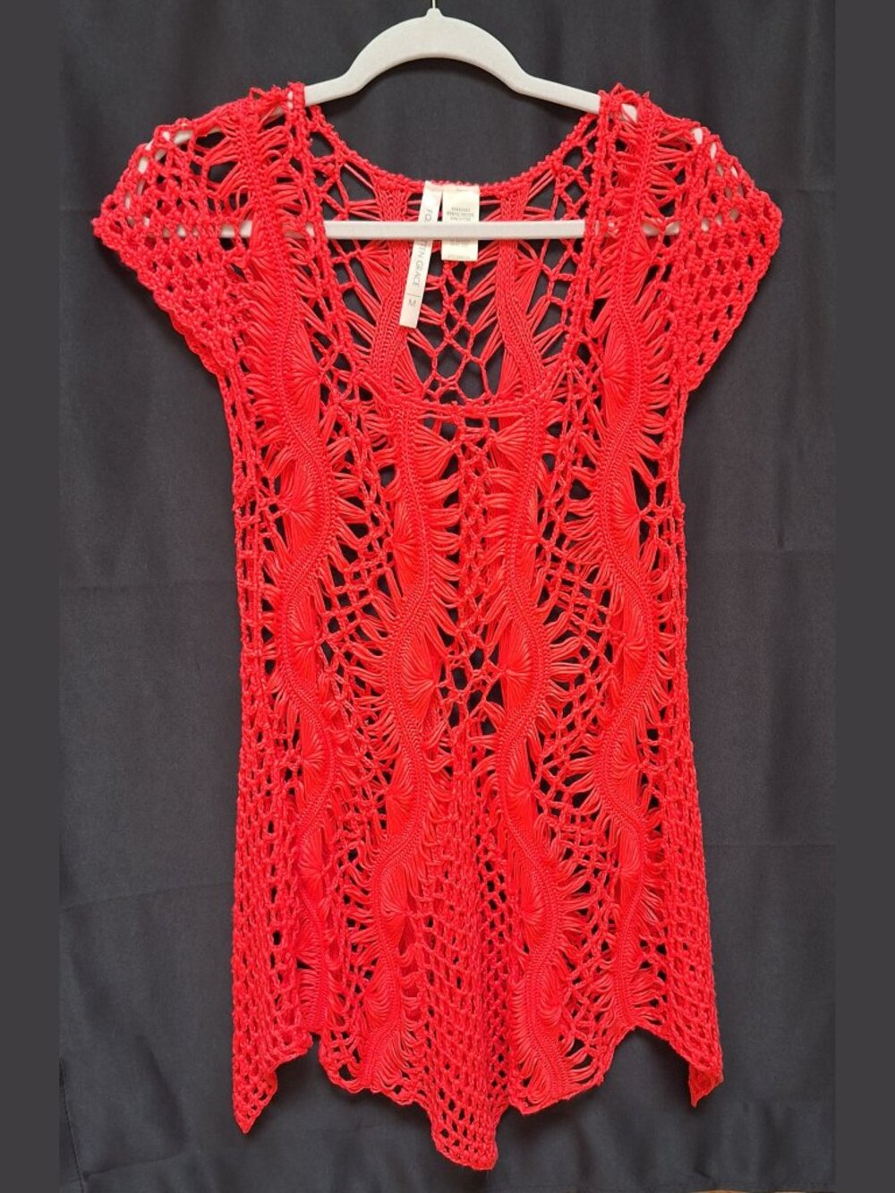 Forgotten Grace Tunic-Style Top M Coral Crochet Boho Fairy Romantic